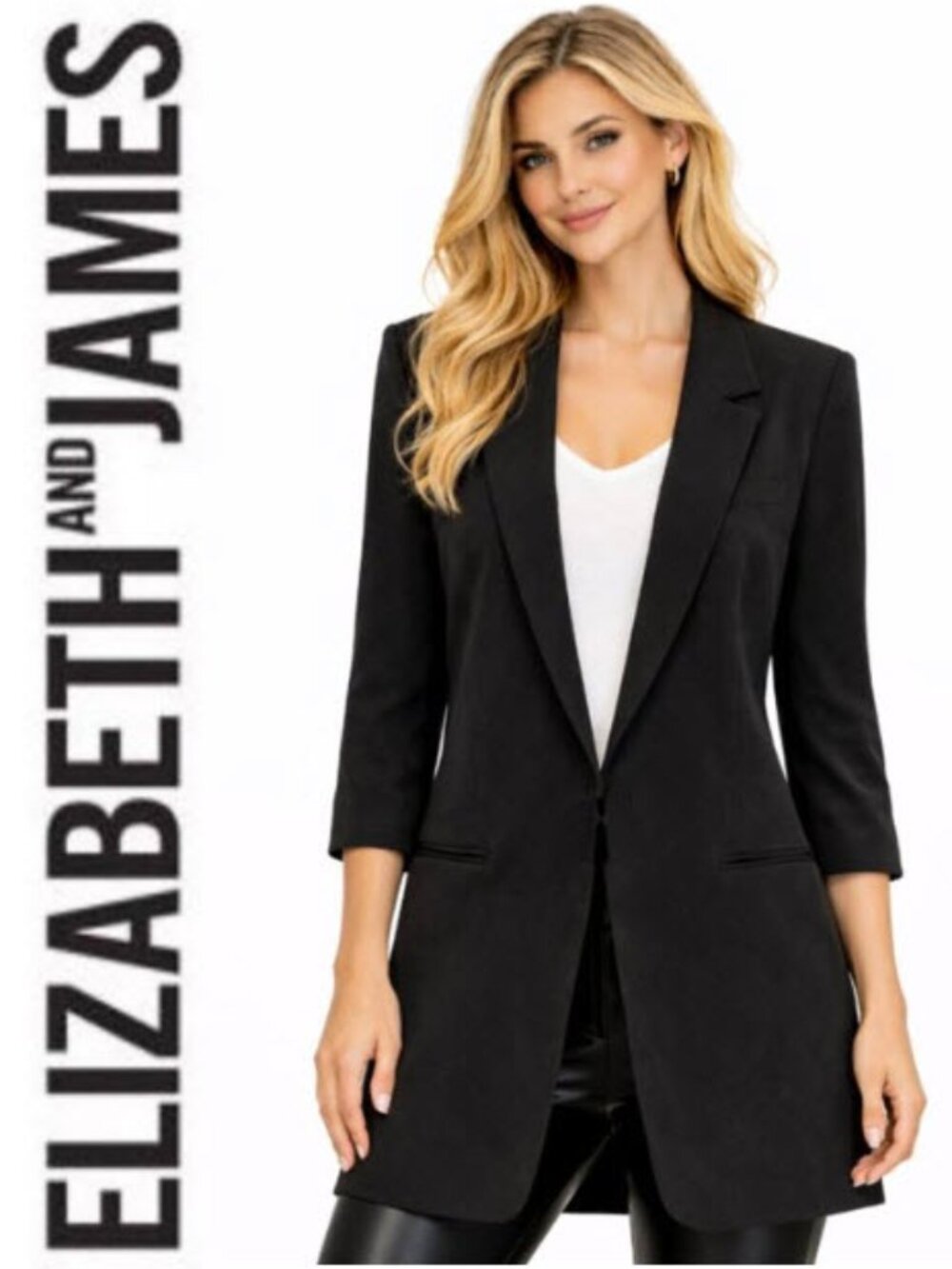 Elizabeth and James Black Longline Blazer Jacket Tailored Size 4